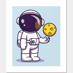 Astronaut With Moon Ball Cartoon Posters and Art